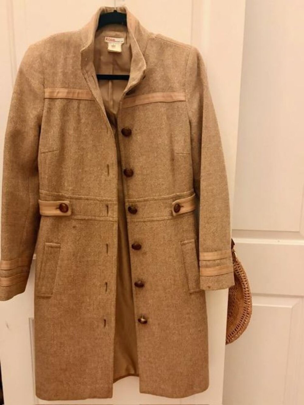 Vintage KORS Michael Kors Tweed Coat Leather Trim